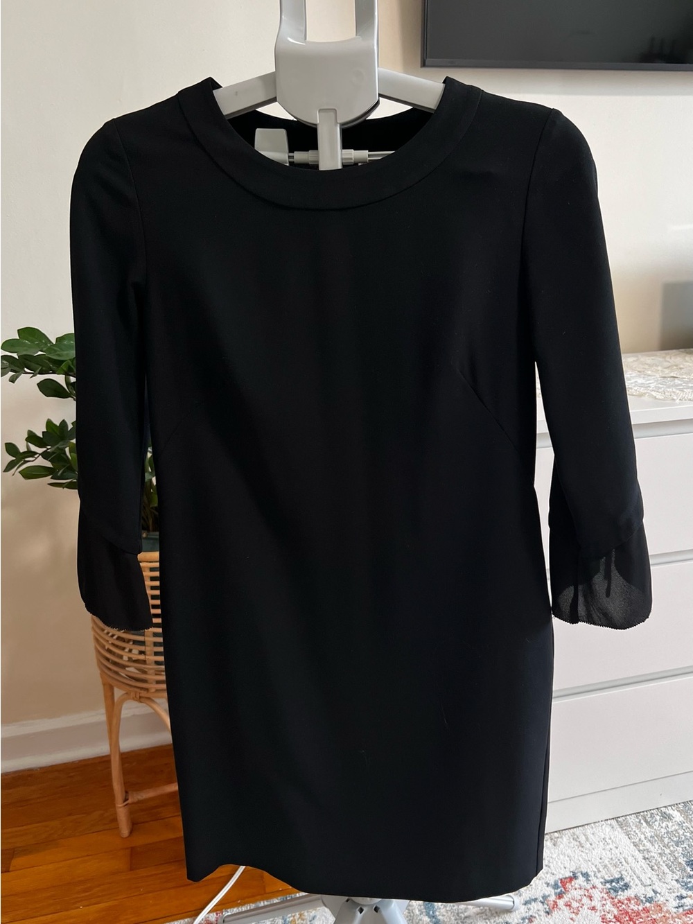 Chelsea28 Black Long Sleeve Sheath Dress with Sheer Cuffs